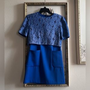 Navy Floral Laced Two Set Dress